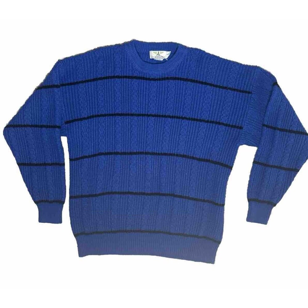 Vintage American Weekend Blue Striped Sweater Pullover Crewneck XL